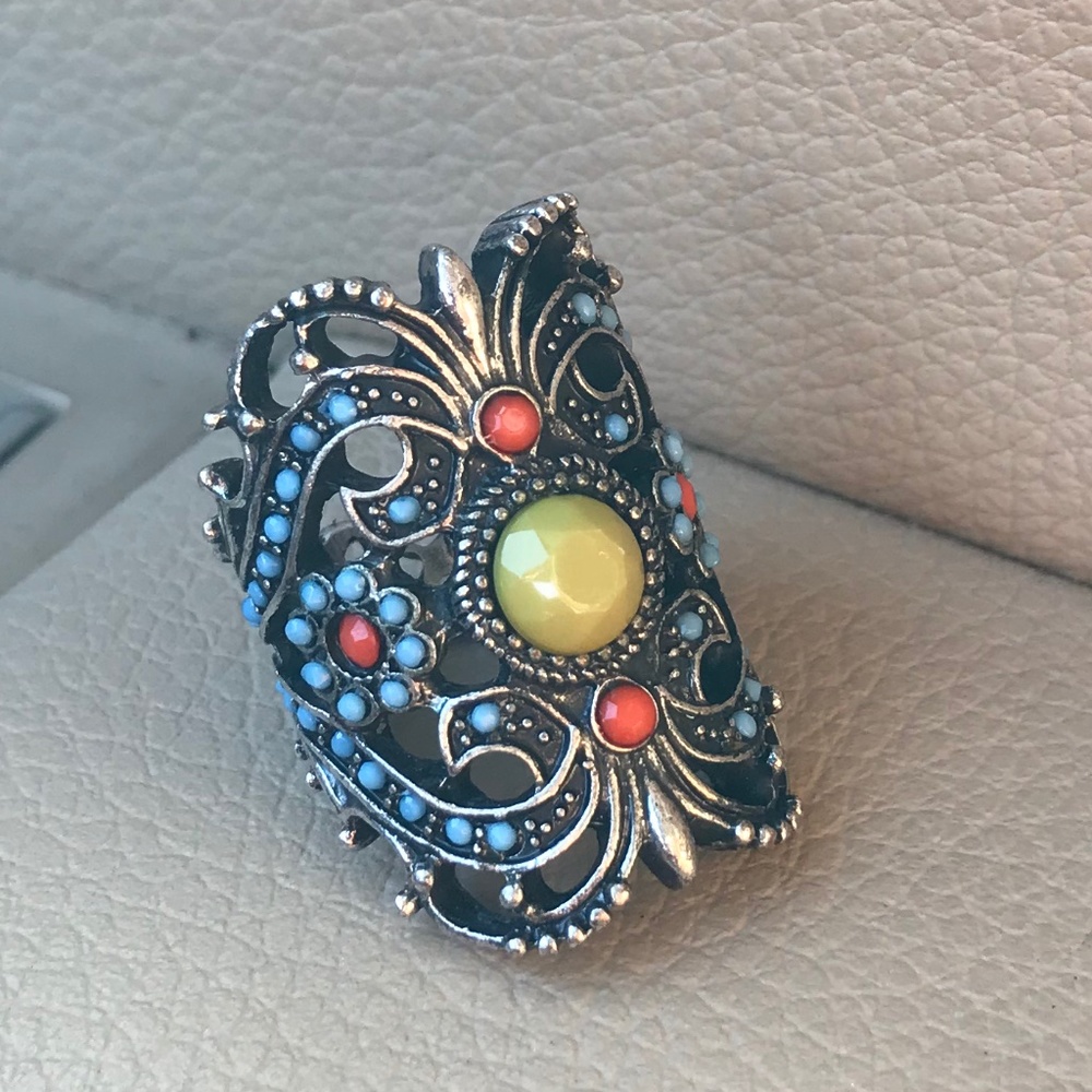 Beautiful Beaded Metal Solid Ring Size 8 Black Si… - image 3